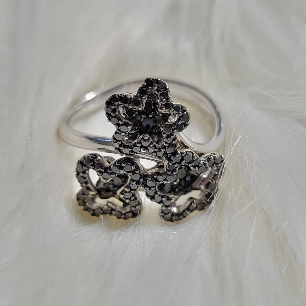 Real K8 White Gold Ring Black diamond size 6.5